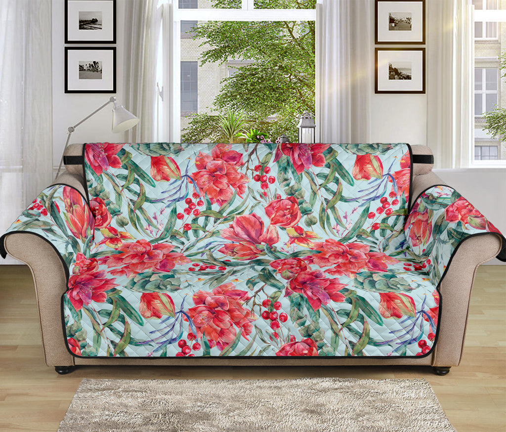 Red Amaryllis Pattern Print Sofa Protector