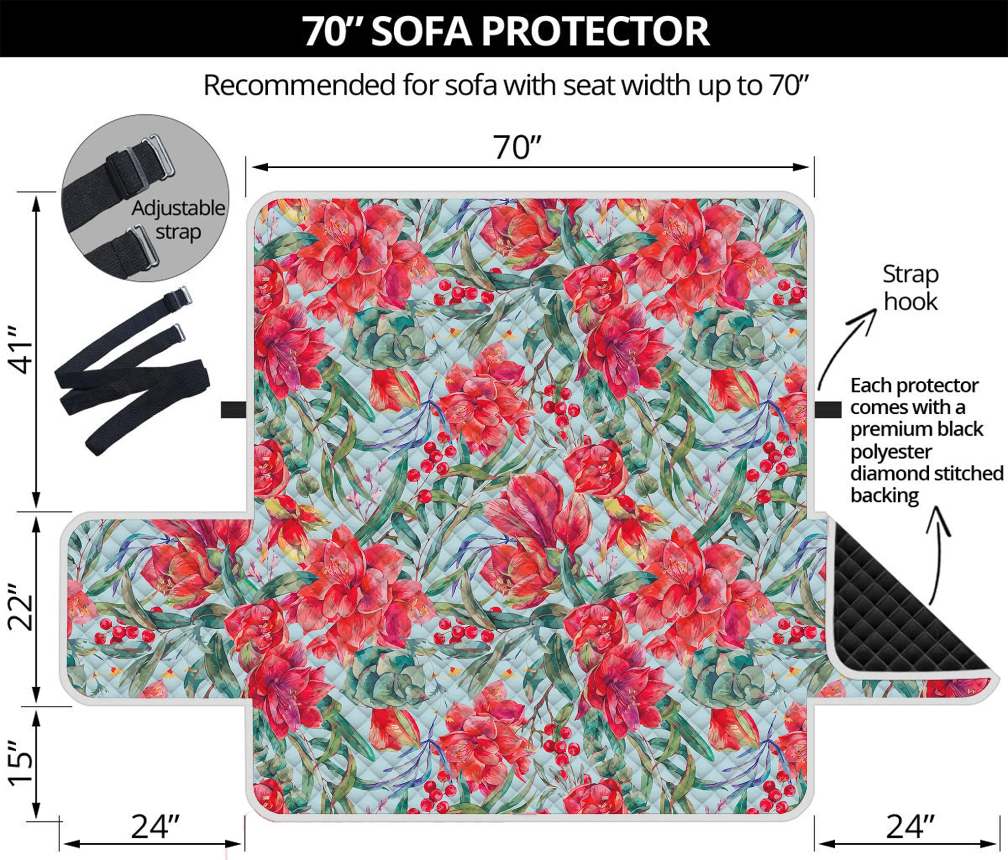 Red Amaryllis Pattern Print Sofa Protector