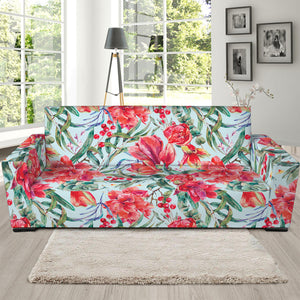 Red Amaryllis Pattern Print Sofa Slipcover