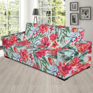 Red Amaryllis Pattern Print Sofa Slipcover