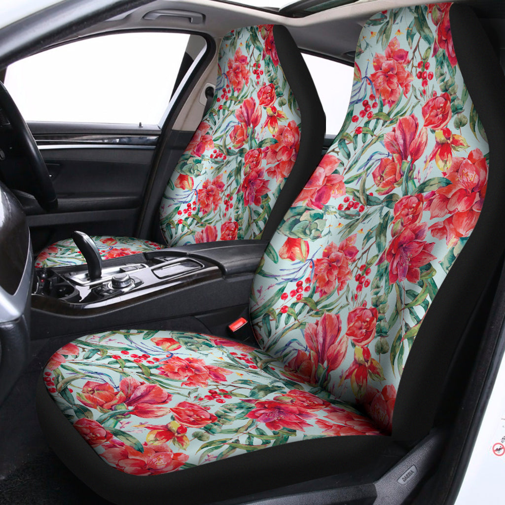 Red Amaryllis Pattern Print Universal Fit Car Seat Covers