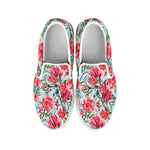 Red Amaryllis Pattern Print White Slip On Shoes