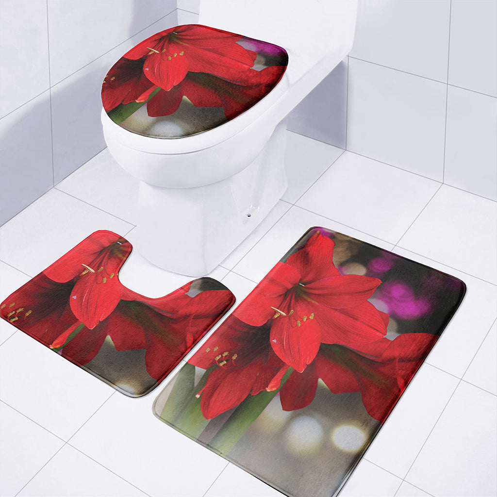 Red Amaryllis Print 3 Piece Bath Mat Set