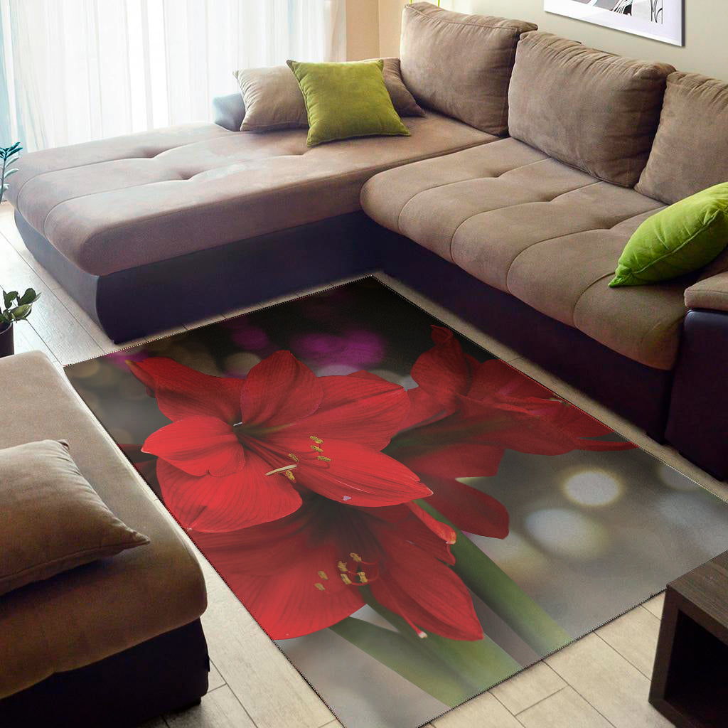 Red Amaryllis Print Area Rug