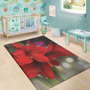 Red Amaryllis Print Area Rug