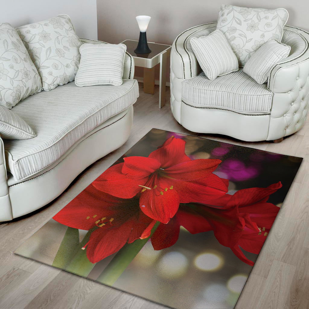 Red Amaryllis Print Area Rug