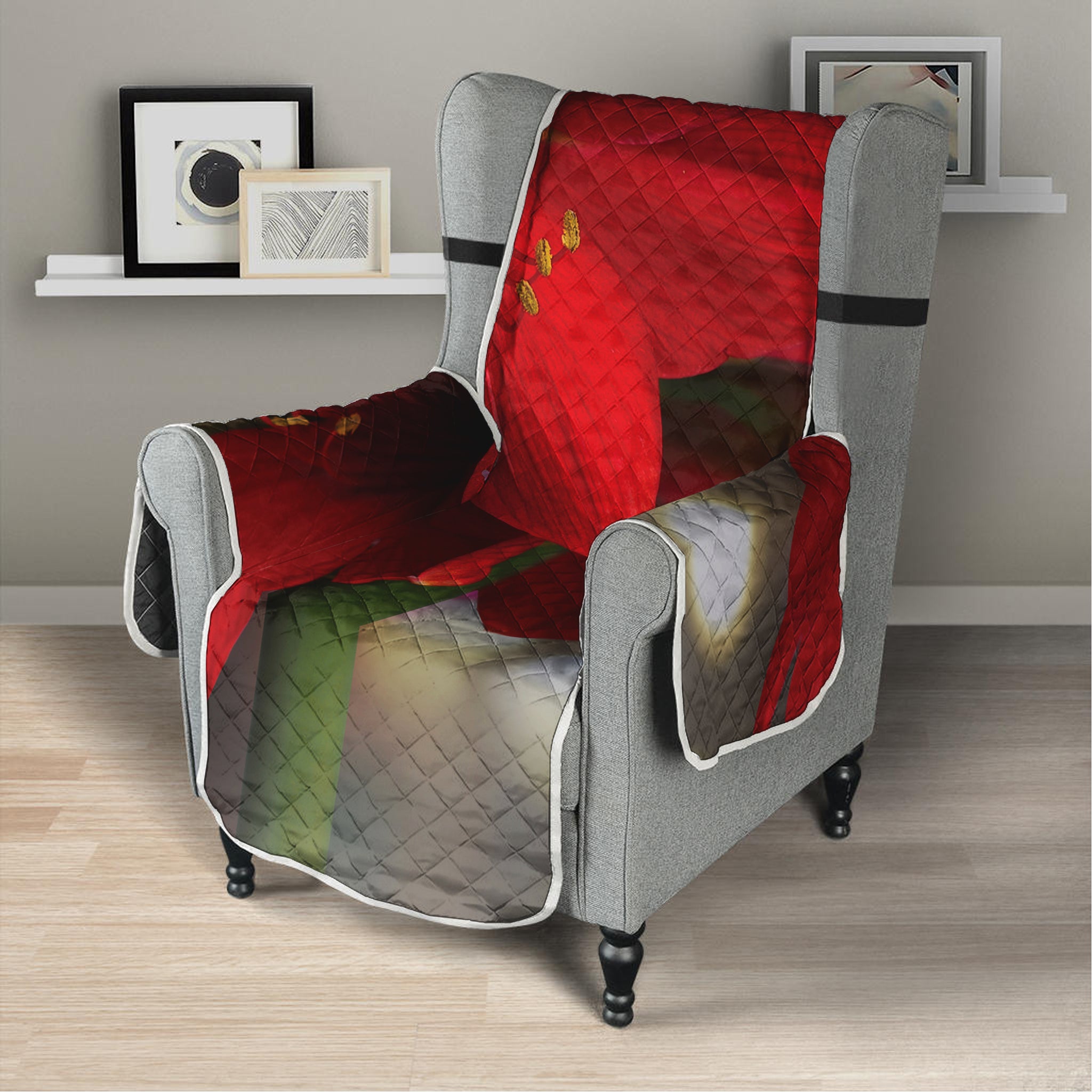 Red Amaryllis Print Armchair Protector