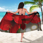 Red Amaryllis Print Beach Sarong Wrap