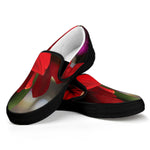 Red Amaryllis Print Black Slip On Shoes