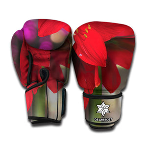 Red Amaryllis Print Boxing Gloves