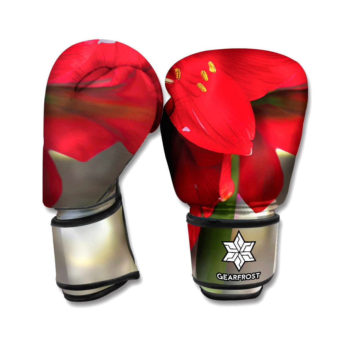 Red Amaryllis Print Boxing Gloves