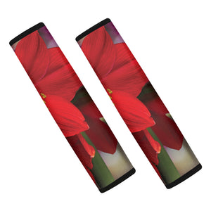 Red Amaryllis Print Car Seat Belt Covers