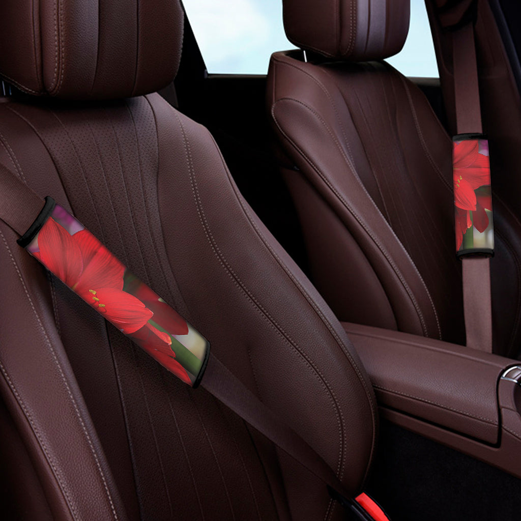 Red Amaryllis Print Car Seat Belt Covers