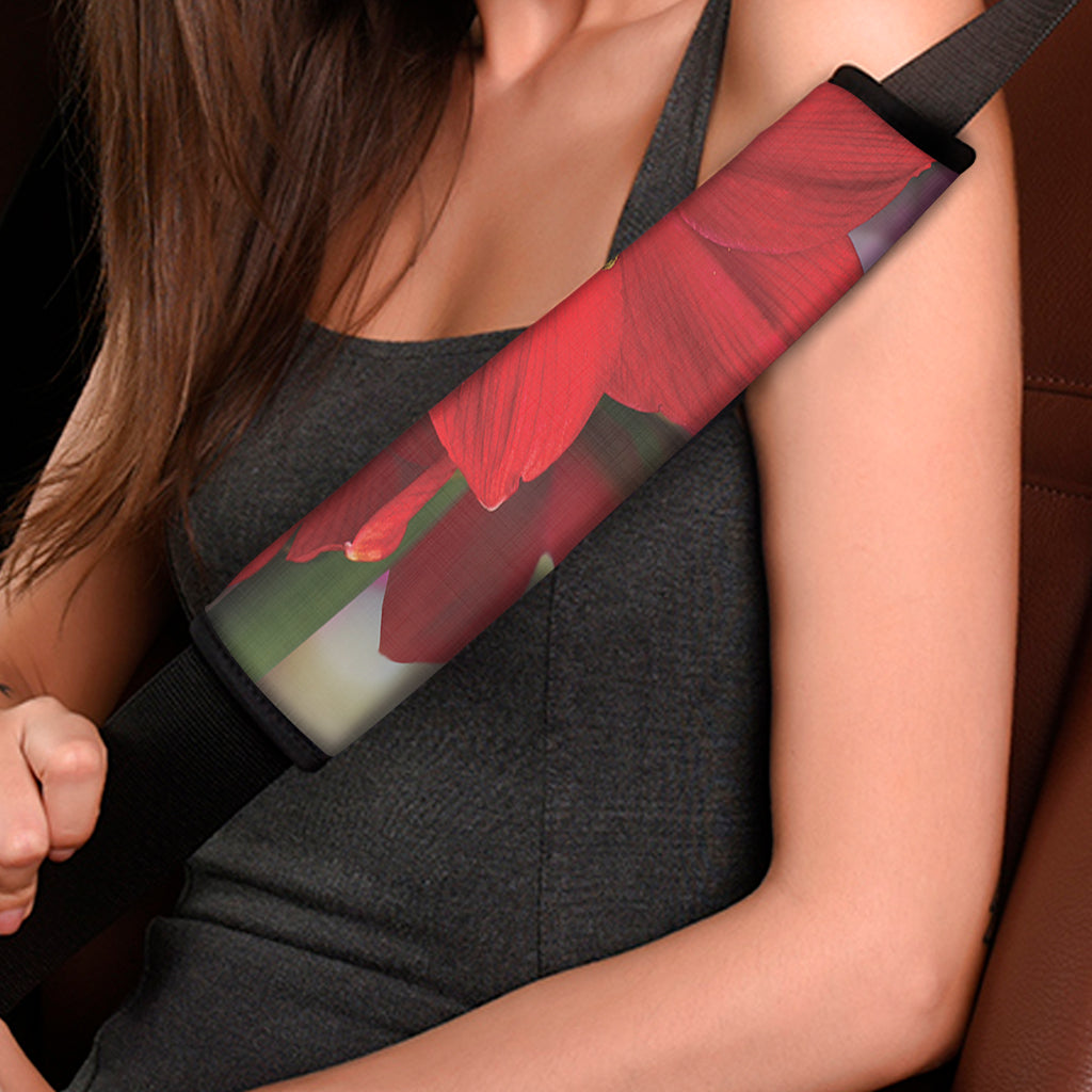 Red Amaryllis Print Car Seat Belt Covers