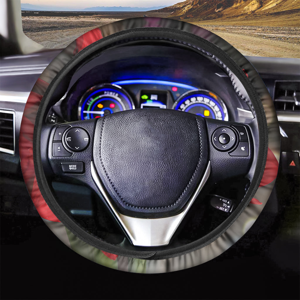 Red Amaryllis Print Car Steering Wheel Cover