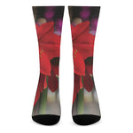 Red Amaryllis Print Crew Socks