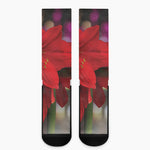 Red Amaryllis Print Crew Socks