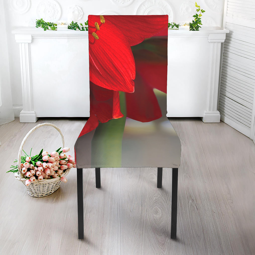 Red Amaryllis Print Dining Chair Slipcover