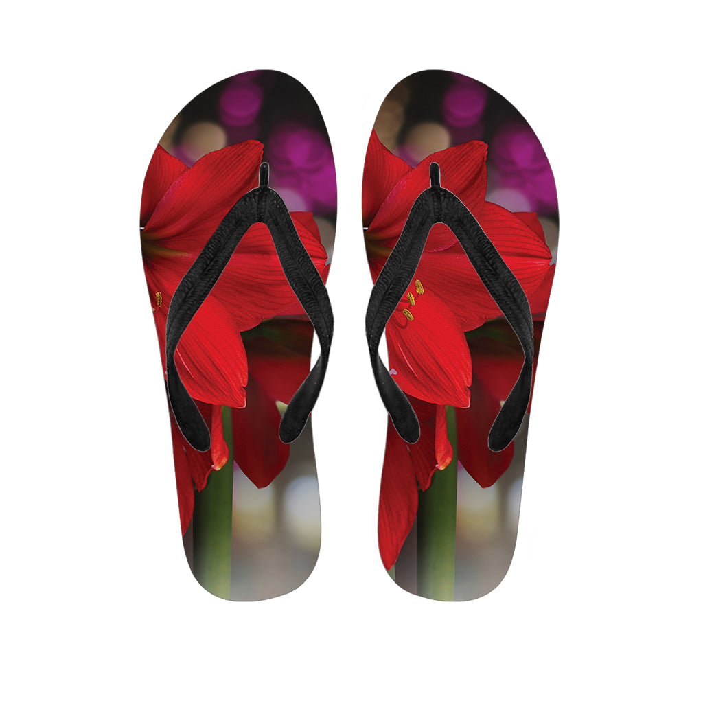 Red Amaryllis Print Flip Flops