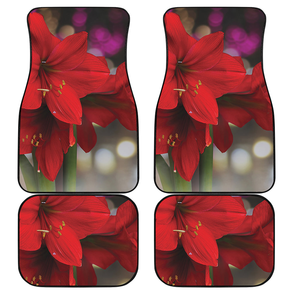 Red Amaryllis Print Front and Back Car Floor Mats