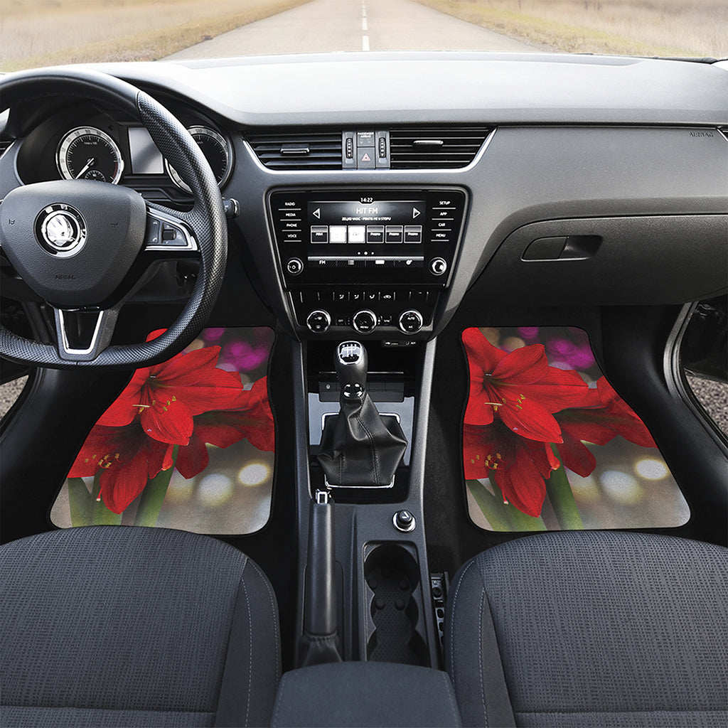 Red Amaryllis Print Front and Back Car Floor Mats