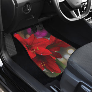 Red Amaryllis Print Front and Back Car Floor Mats