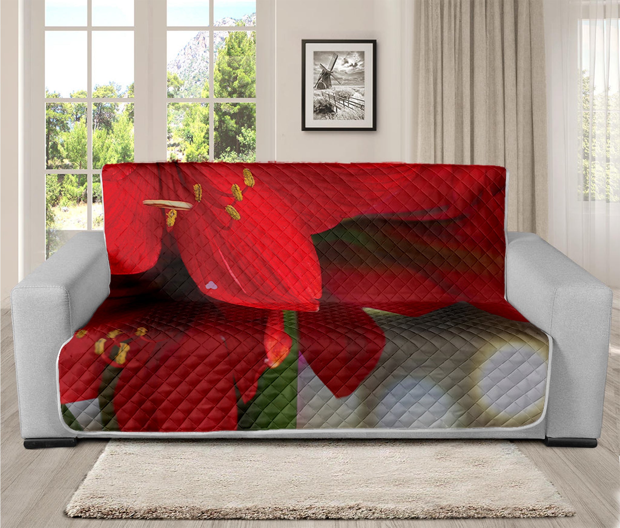 Red Amaryllis Print Futon Protector