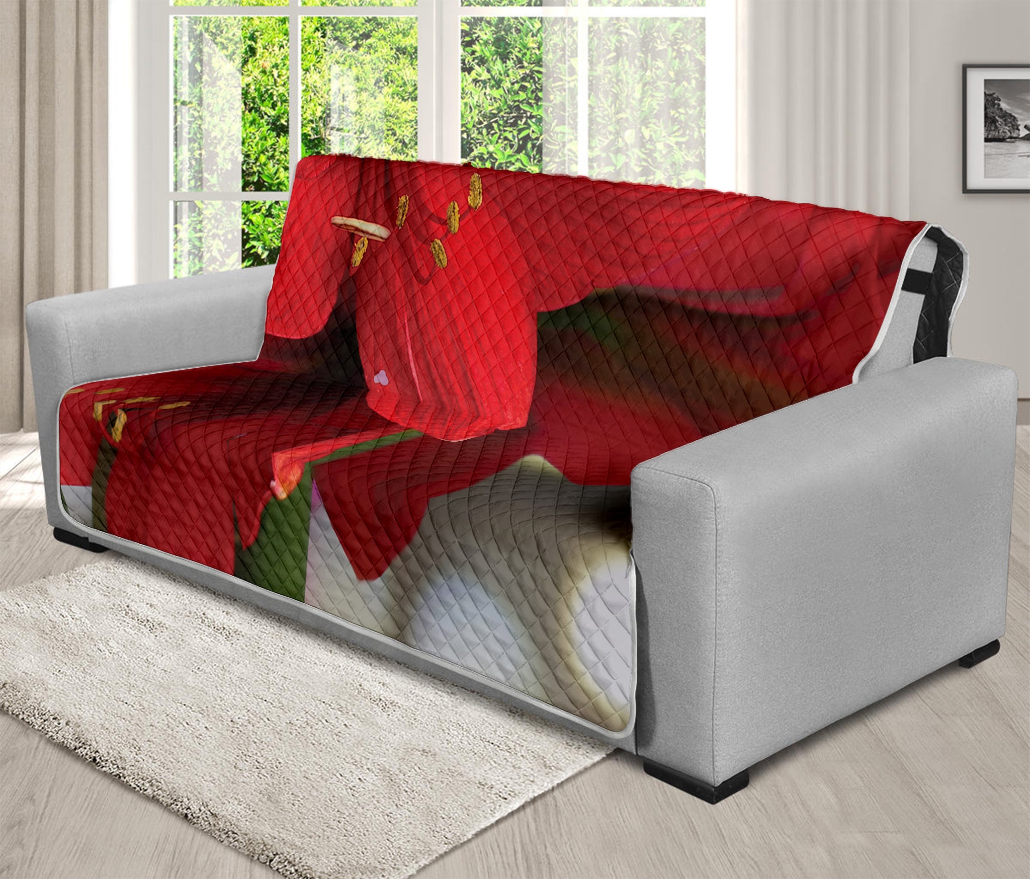 Red Amaryllis Print Futon Protector