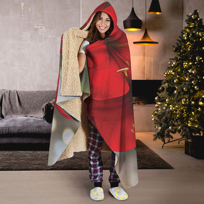 Red Amaryllis Print Hooded Blanket