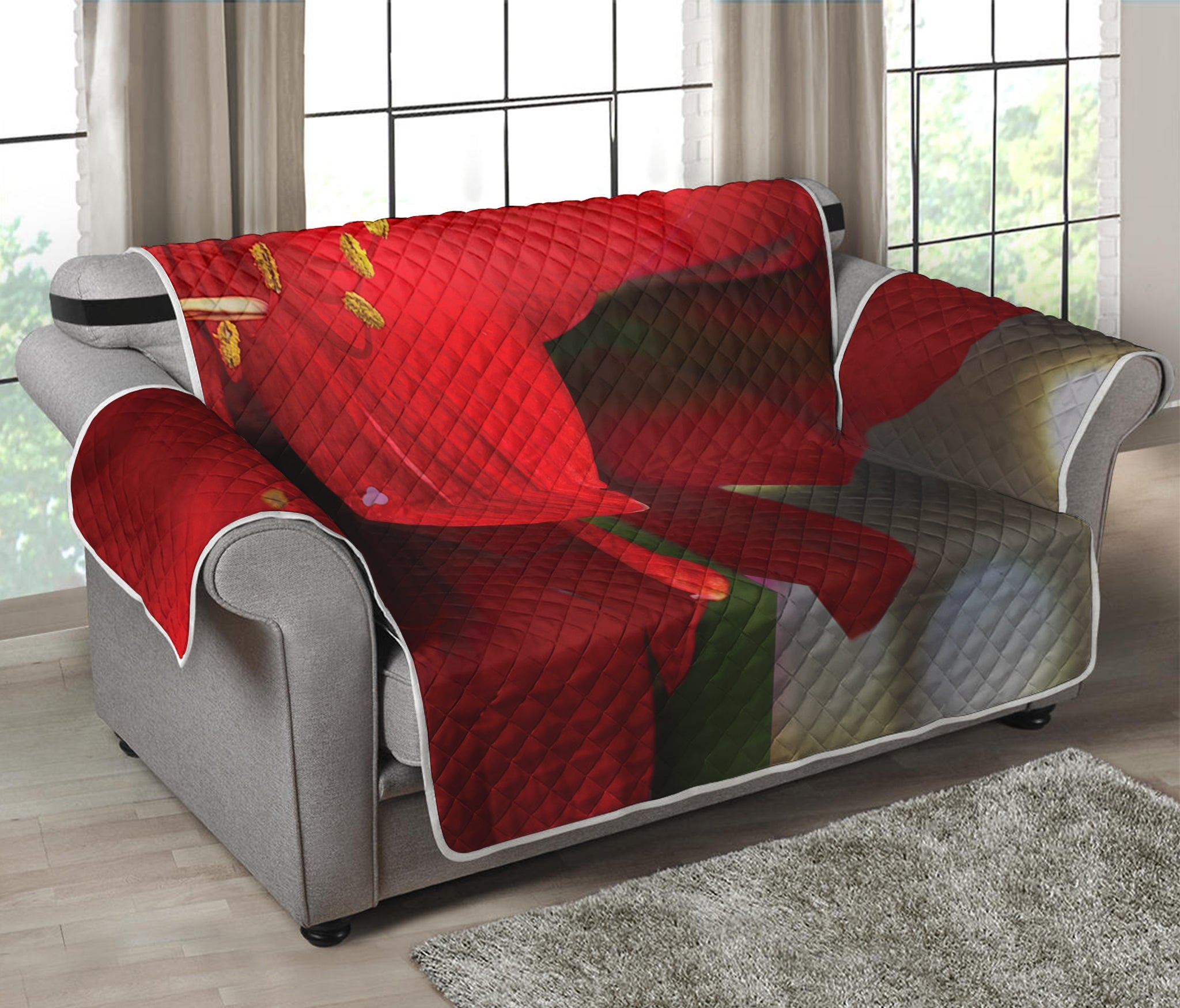 Red Amaryllis Print Loveseat Protector