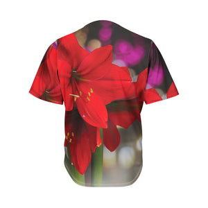 Red Amaryllis Print Men's Baseball Jersey