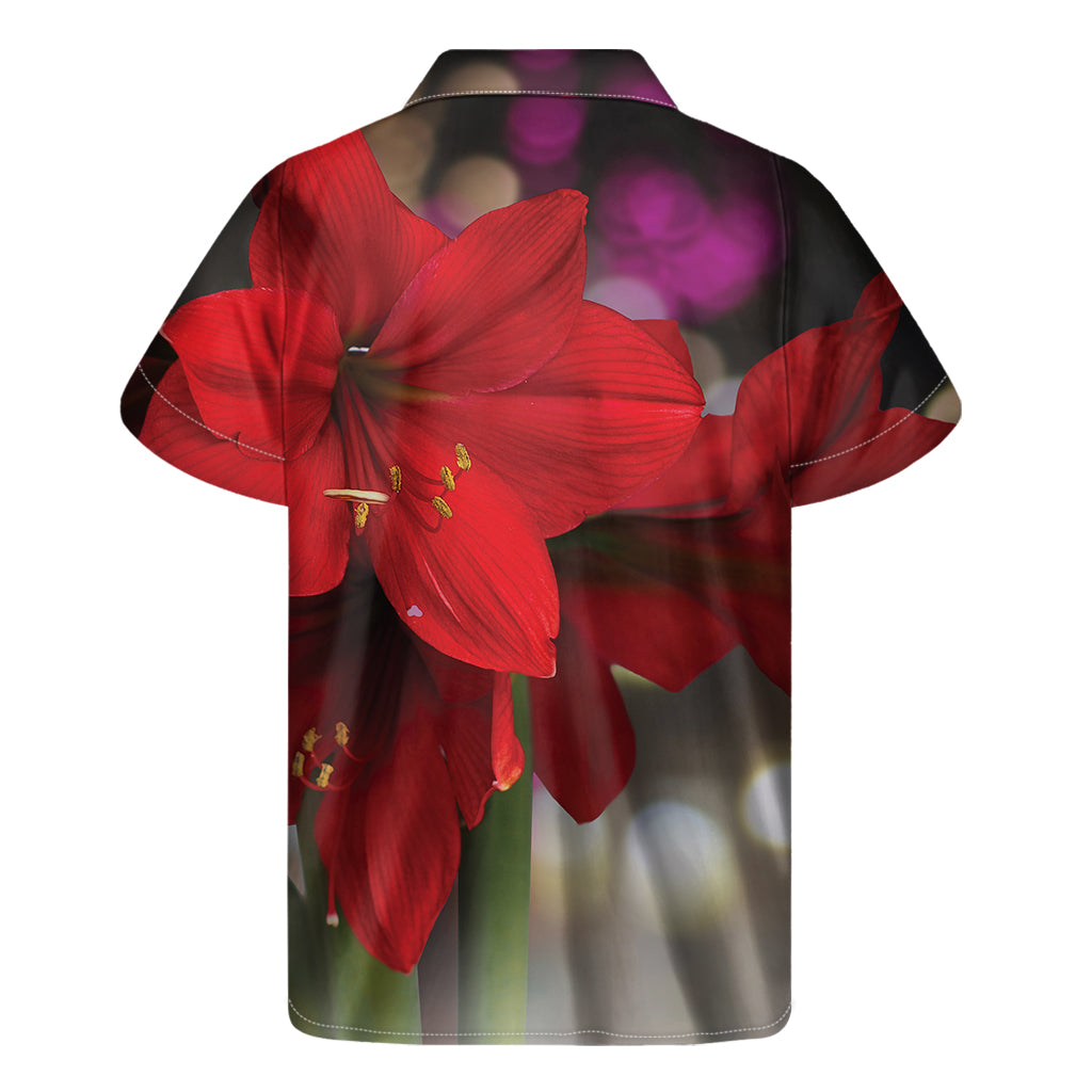 Red Amaryllis Print Men's Short Sleeve Shirt