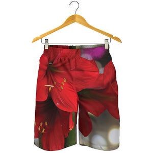 Red Amaryllis Print Men's Shorts