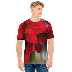 Red Amaryllis Print Men's T-Shirt