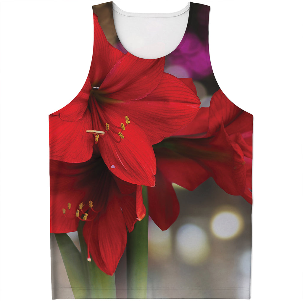 Red Amaryllis Print Men's Tank Top