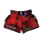 Red Amaryllis Print Muay Thai Boxing Shorts