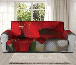 Red Amaryllis Print Oversized Sofa Protector