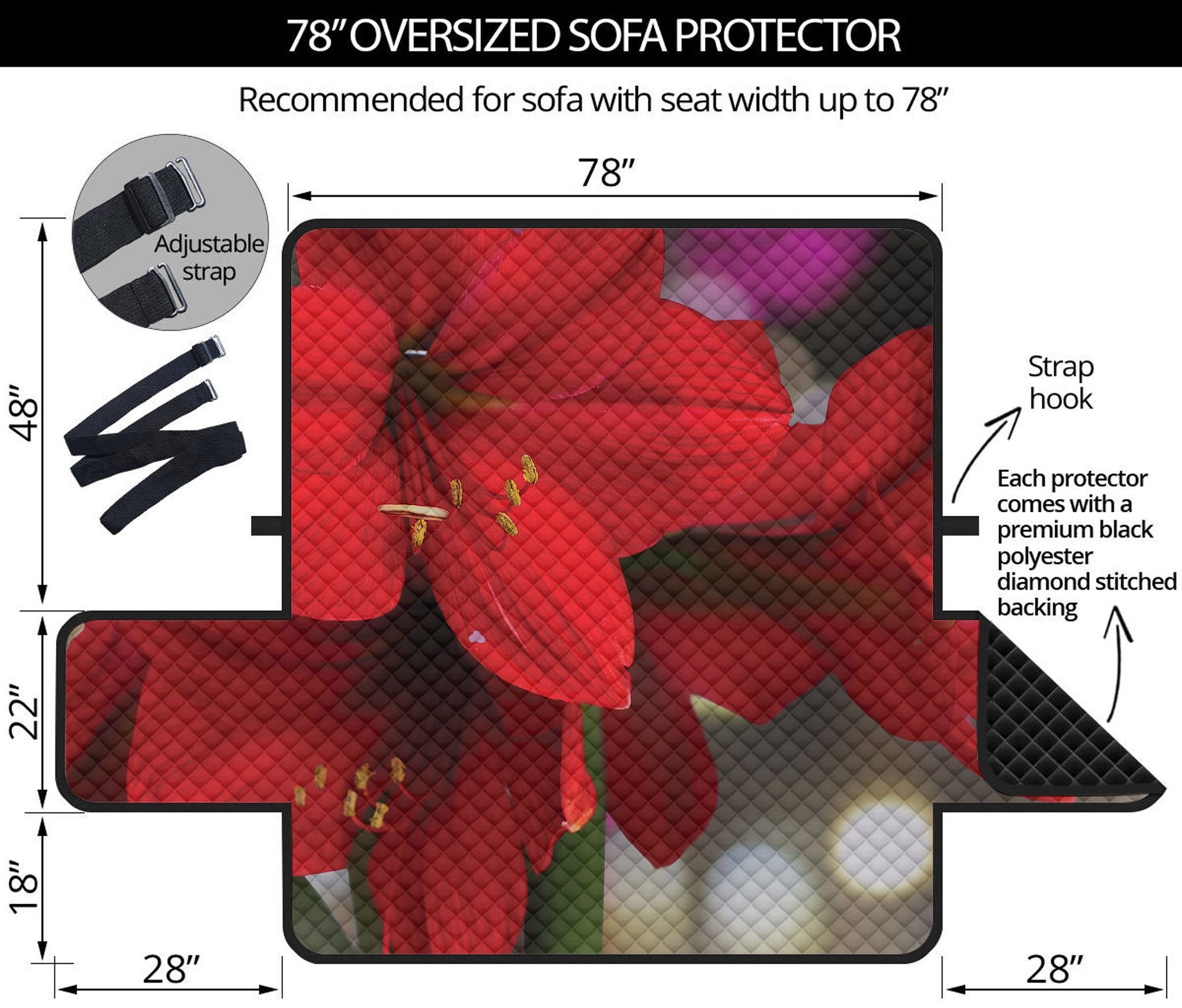 Red Amaryllis Print Oversized Sofa Protector