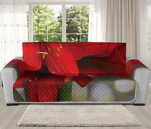 Red Amaryllis Print Oversized Sofa Protector