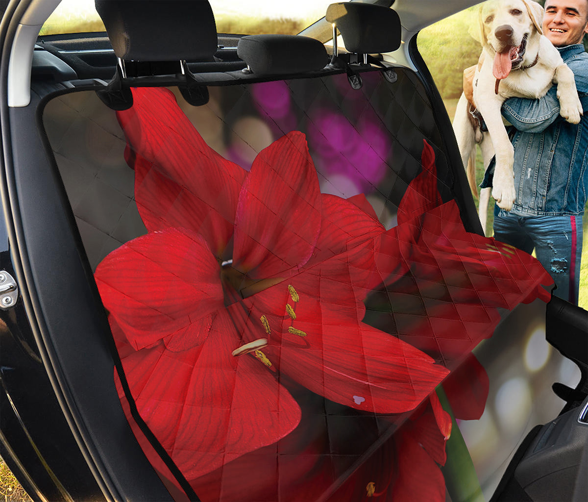 Red Amaryllis Print Pet Car Back Seat Cover