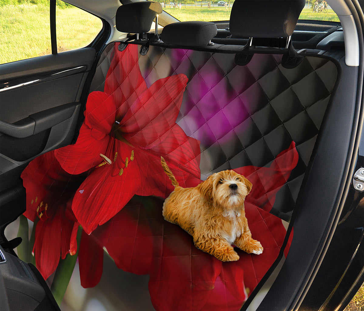 Red Amaryllis Print Pet Car Back Seat Cover