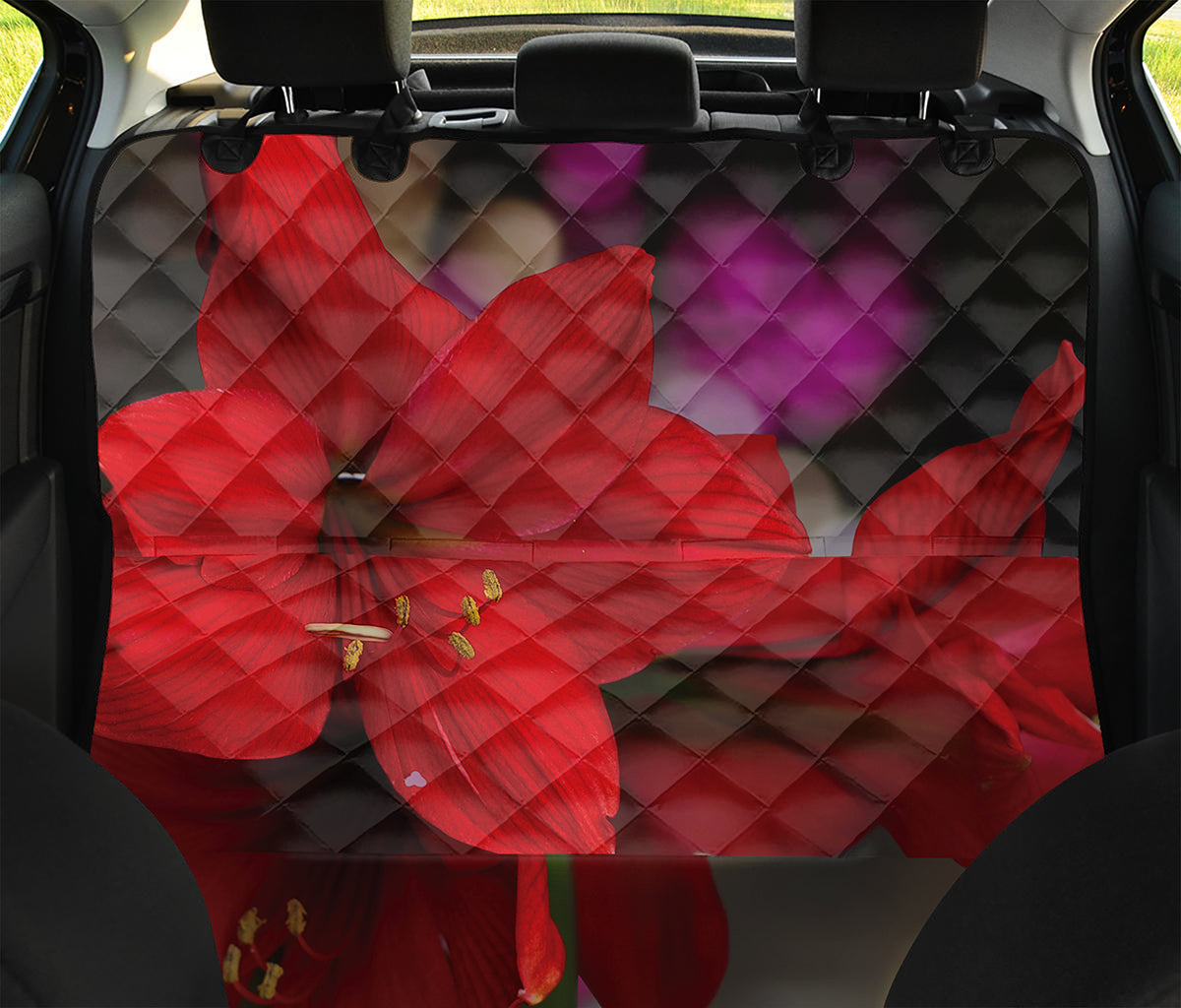 Red Amaryllis Print Pet Car Back Seat Cover