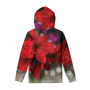 Red Amaryllis Print Pullover Hoodie