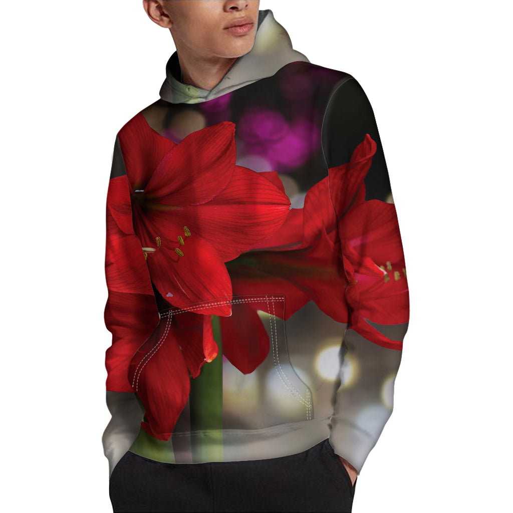 Red Amaryllis Print Pullover Hoodie