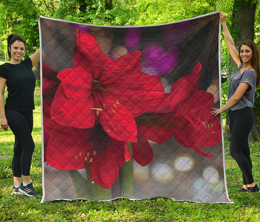 Red Amaryllis Print Quilt