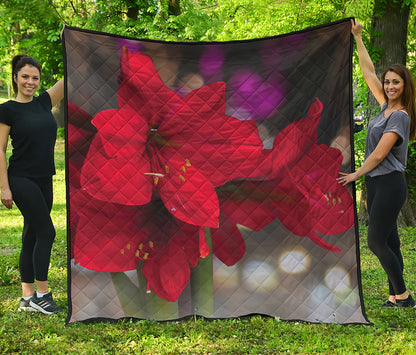 Red Amaryllis Print Quilt