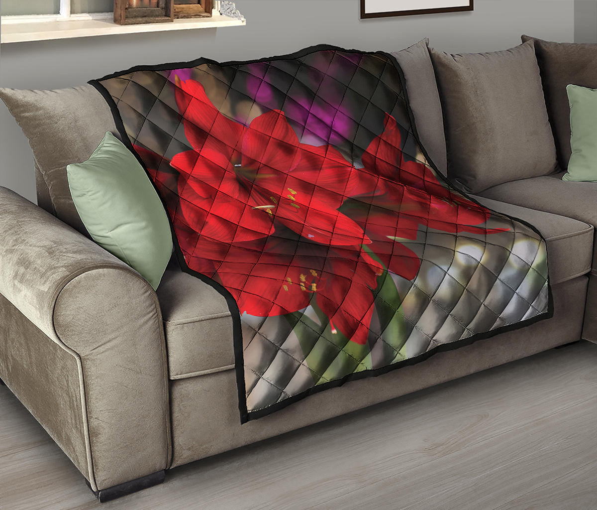 Red Amaryllis Print Quilt