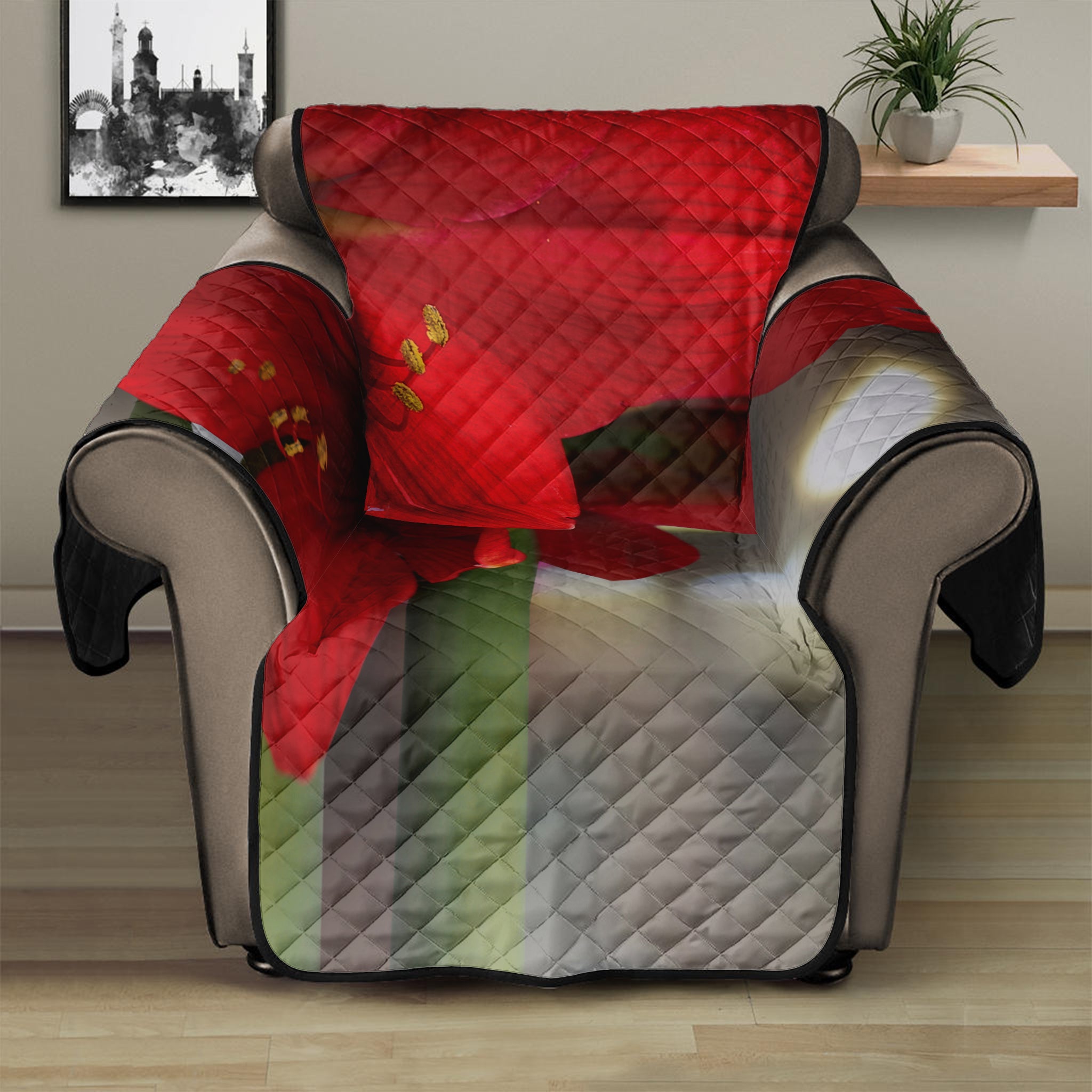 Red Amaryllis Print Recliner Protector