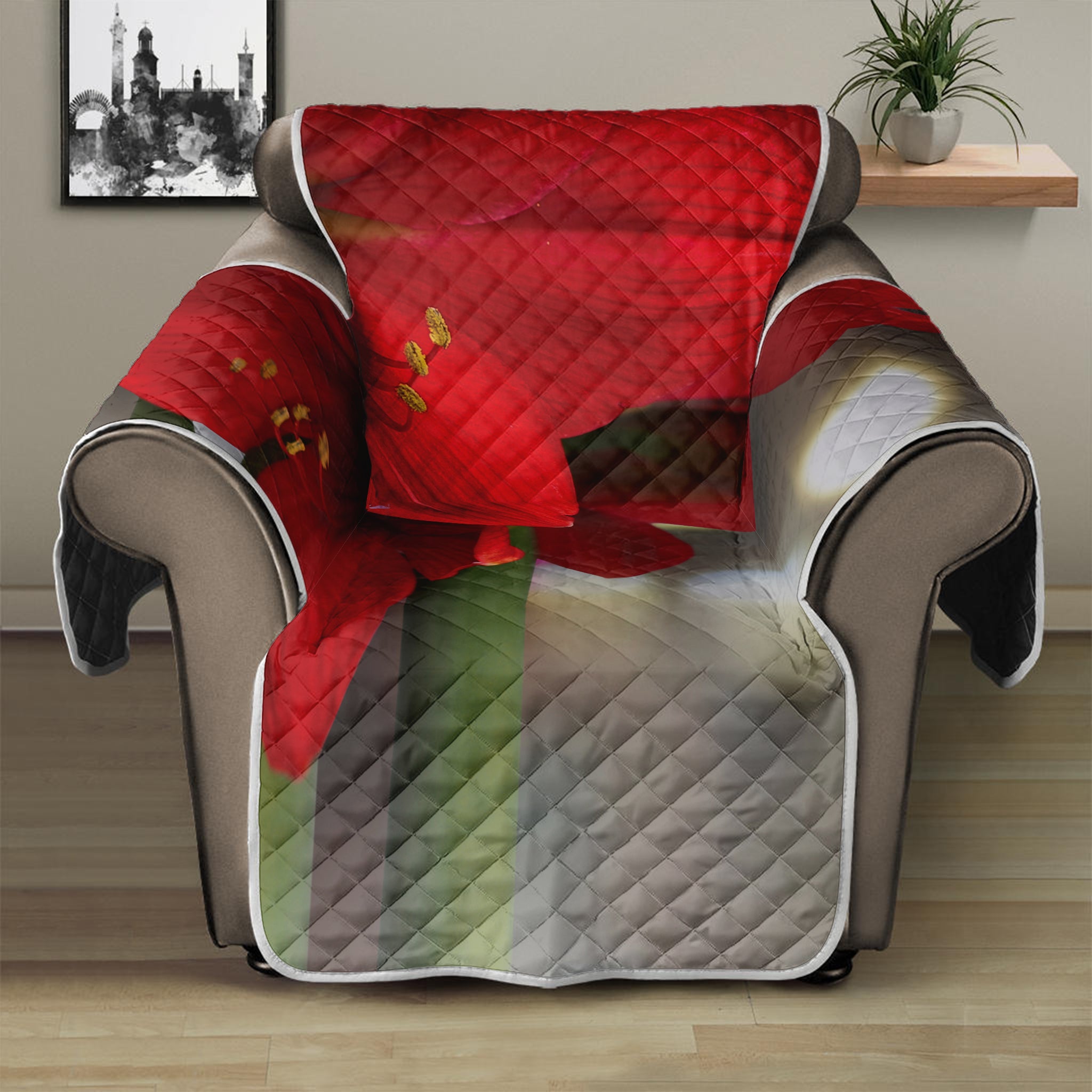 Red Amaryllis Print Recliner Protector