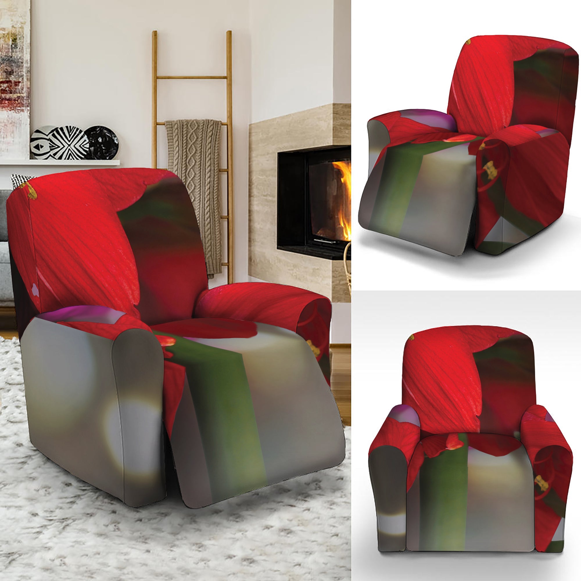 Red Amaryllis Print Recliner Slipcover